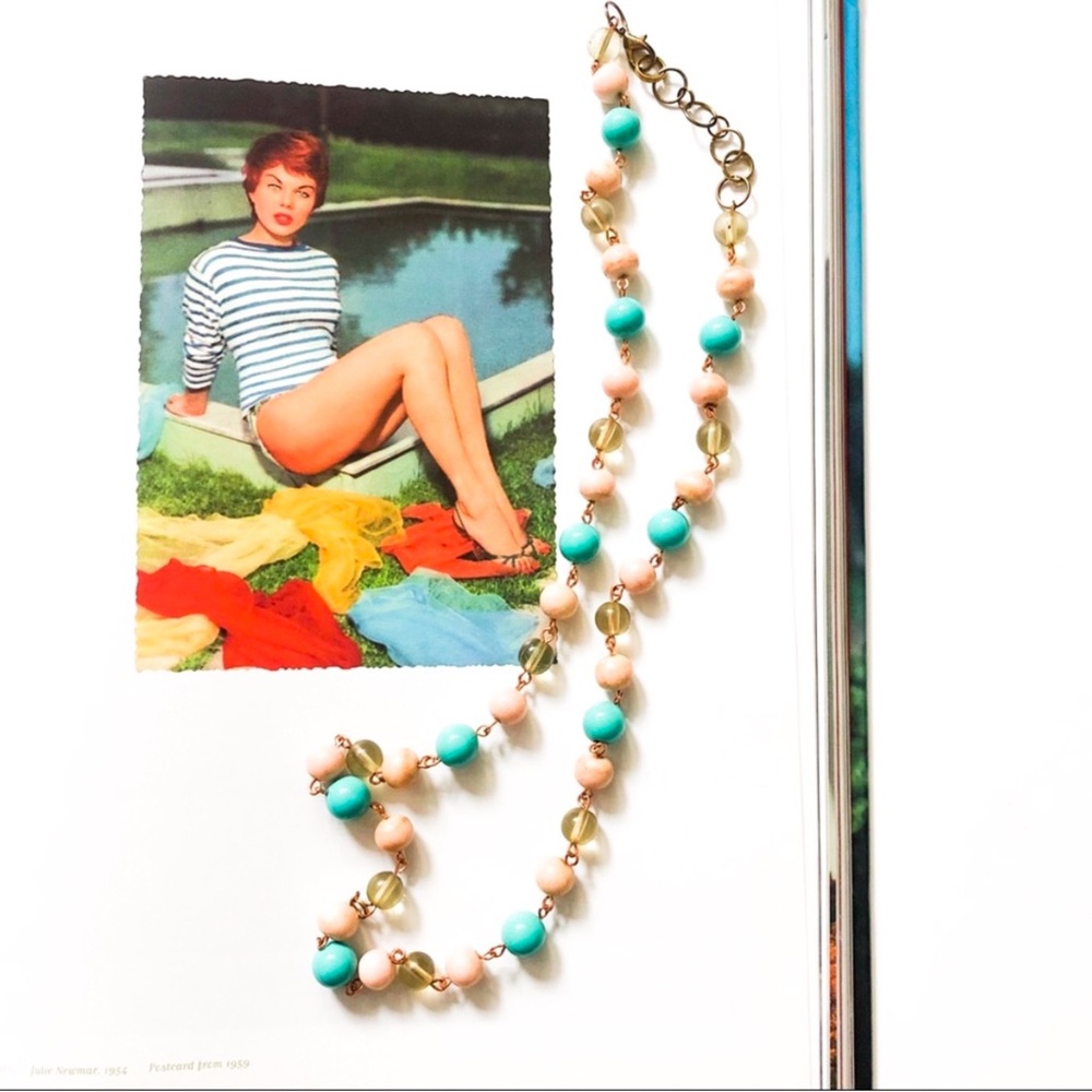 Seafoam Mermaid Mixed Turquoise Beaded Chain Necklace Handmade Boutique